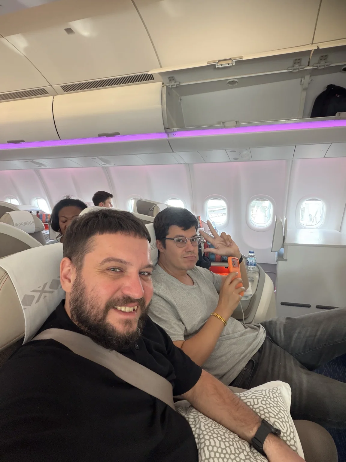 Тимофей и Никита в салоне самолёта