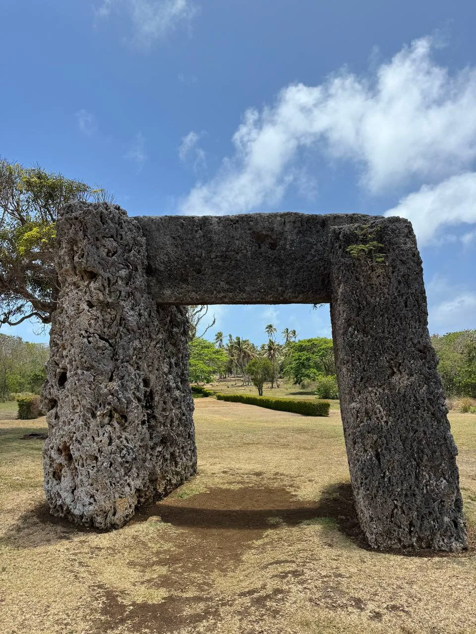 The Ha‘amonga ‘a Maui stone gate of coral limestone in a park, Tonga